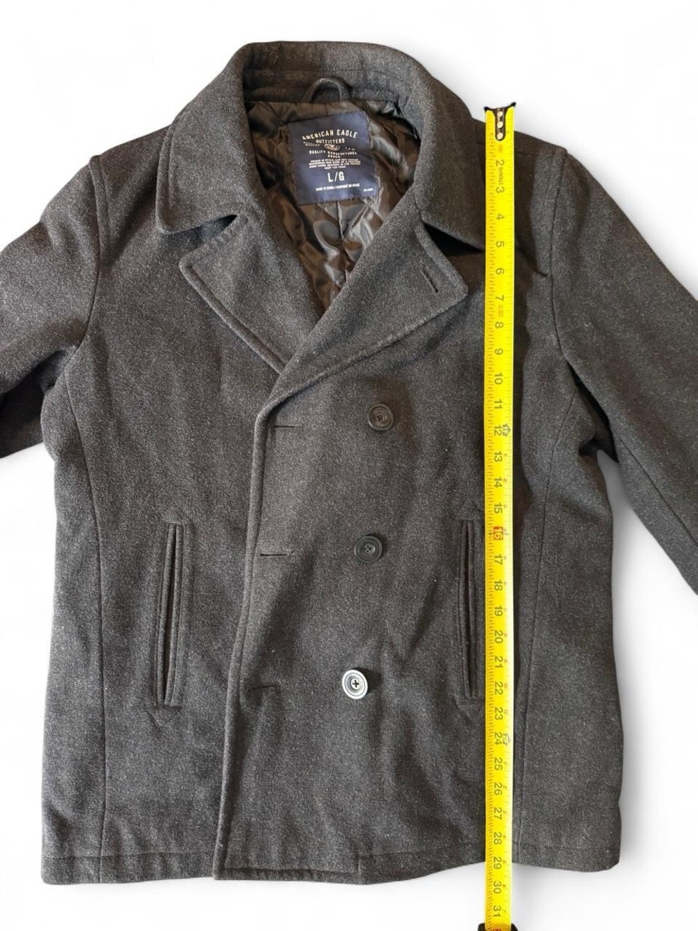 Men’s American Eagle Gray Double-Breasted Peacoat Sz LG Wool-blend Preppy Winter - Picture 5 of 7